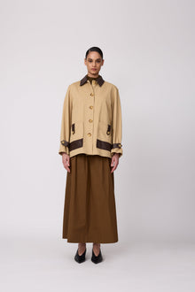 Cotton Twill Leather Detail Jacket | Sand