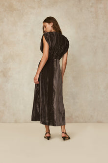 Crinkled Velvet Ruched Dress | Mink