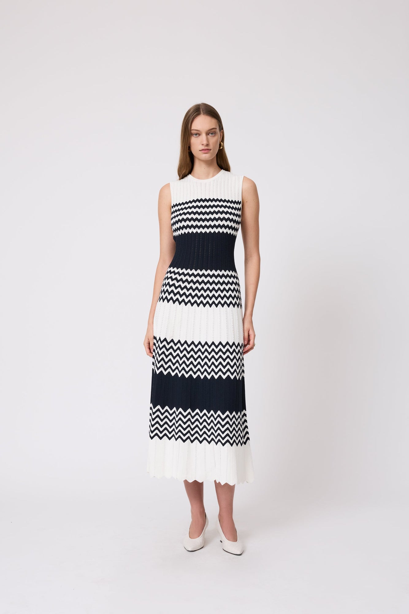 Chevron Pointelle Knit Dress | Ivory Multi