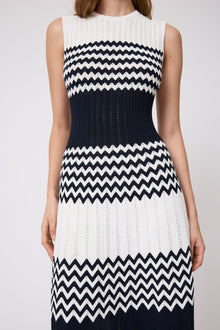 Chevron Pointelle Knit Dress | Ivory Multi