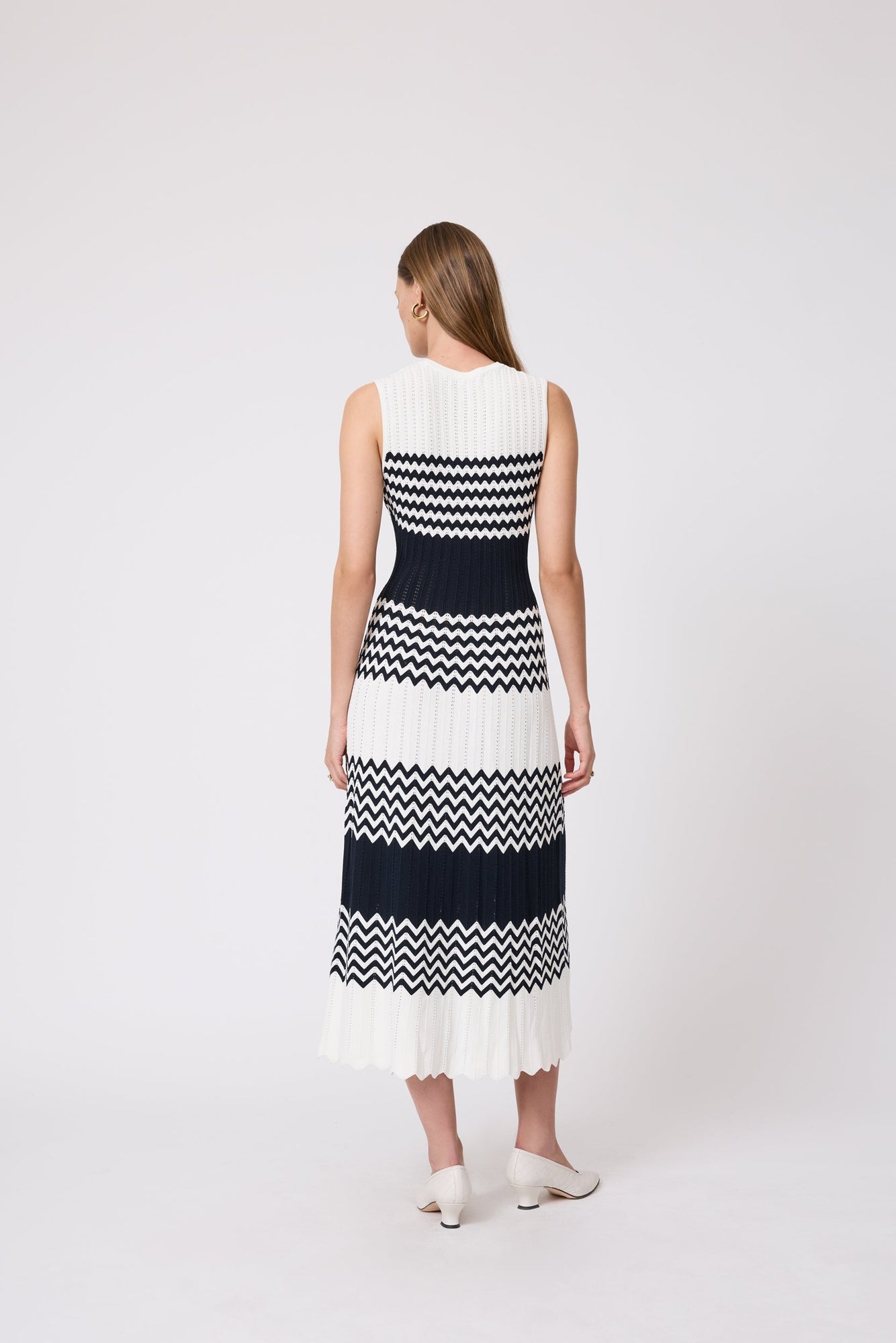 Chevron Pointelle Knit Dress | Ivory Multi
