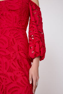 Embroidered Eyelet Off the Shoulder Dress | Cherry