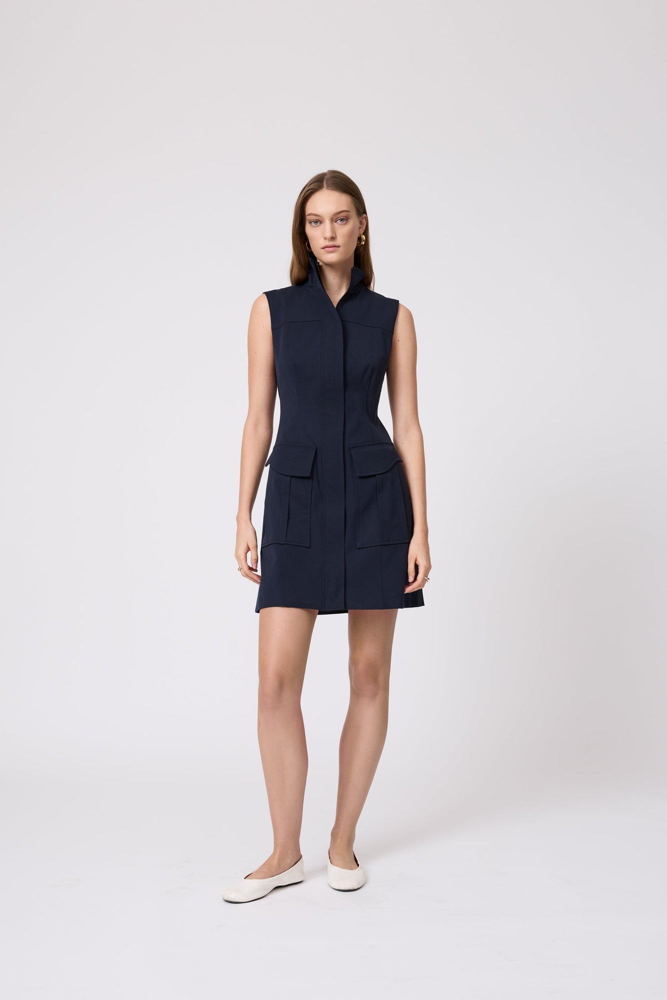 Stretch Cotton Vest Dress | Navy