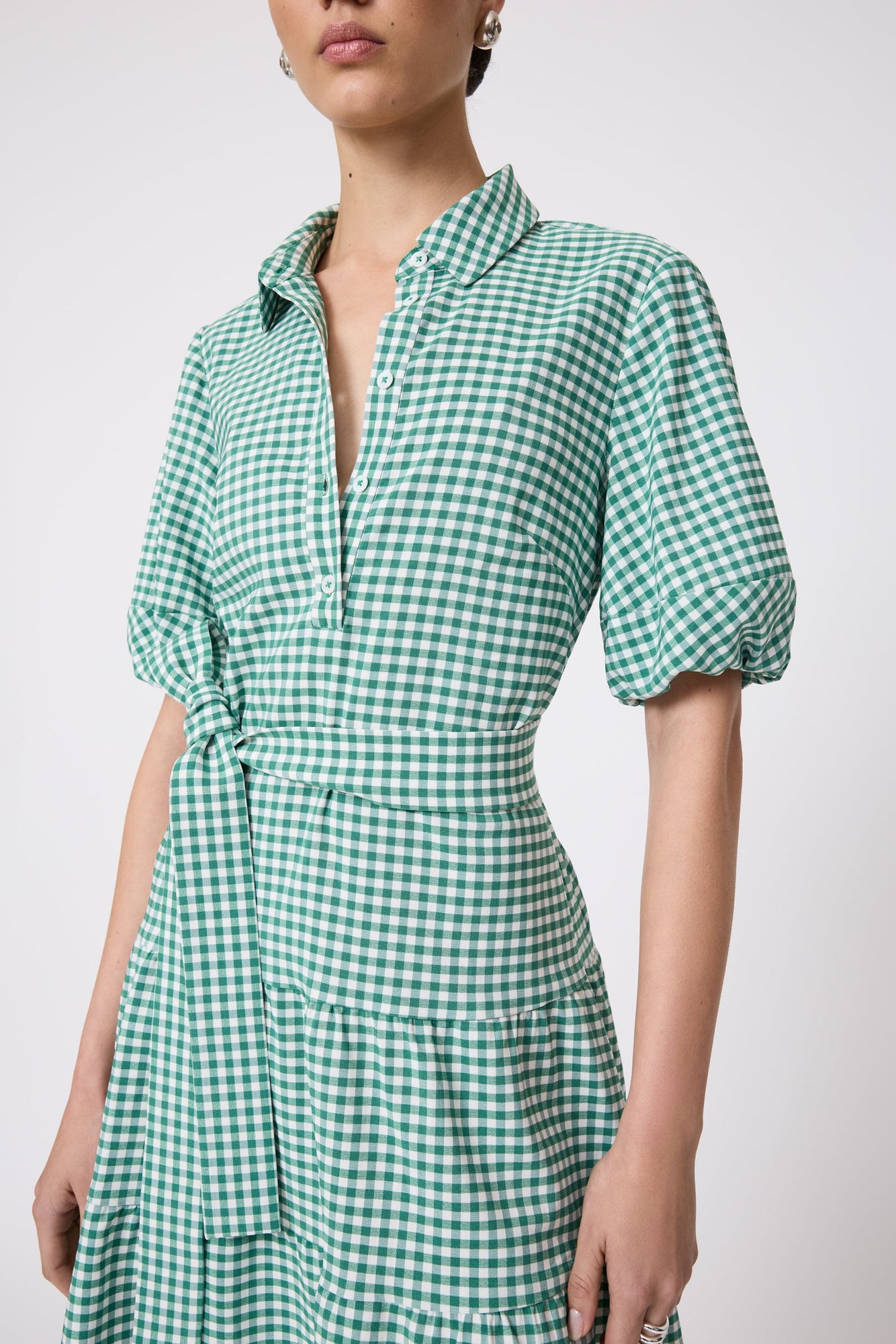 Stretch Plaid Flounce Dress | Green