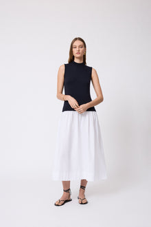 Poplin Combo Midi Knit Dress | Navy