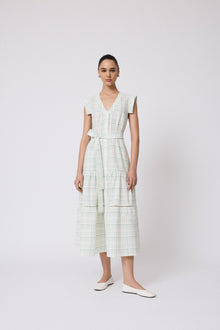 Stretch Seersucker Tiered Dress | White