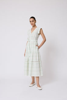 Stretch Seersucker Tiered Dress | White