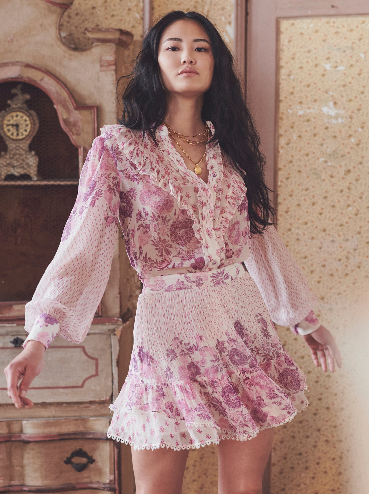 Hemant & Nandita | Suki Short Skirt | White/Pink
