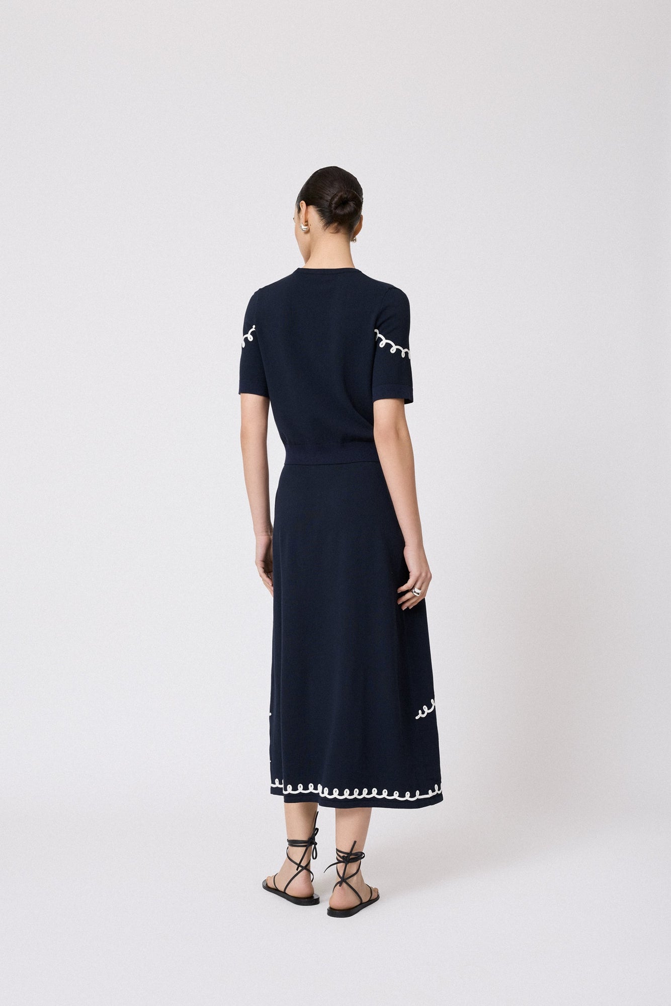 Floral Embroidered Skirt | Navy