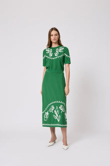 Floral Embroidered Skirt | Green