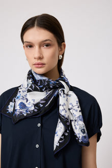 Floral Silk Scarf | Navy Multi