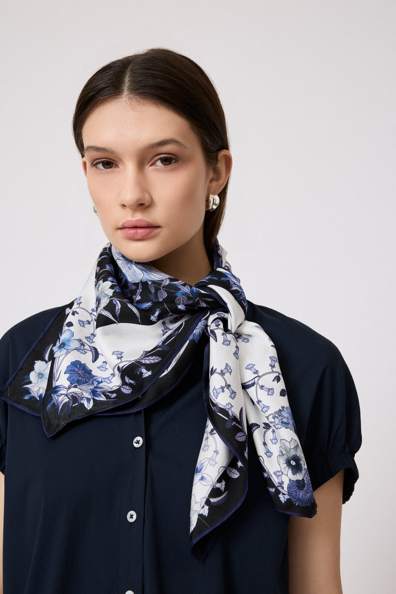 Floral Silk Scarf | Navy Multi