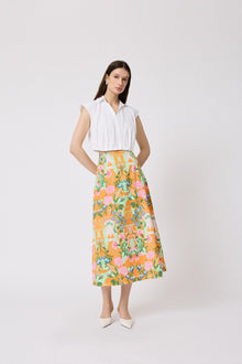 Rose Garden Cotton Midi Skirt | Marigold Multi