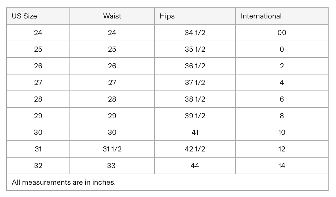 Product size guide