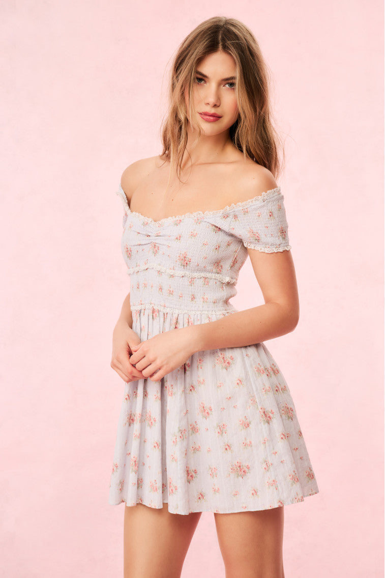 Siona Cotton Floral Mini Dress | Skylight  Blue