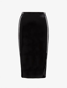 Faux Patent Leather Midi Skirt::Black::Main