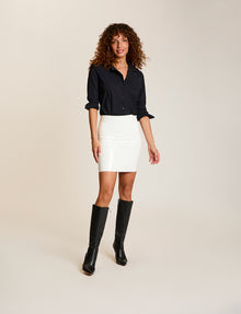 Faux Patent Leather Mini Skirt::White::