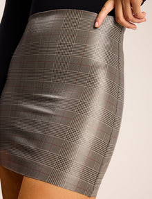 Faux Leather Print Micro-Mini Skirt::Glen Plaid::