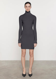 Silk Sweater Rib Turtleneck Mini Dress | Heather Charcoal