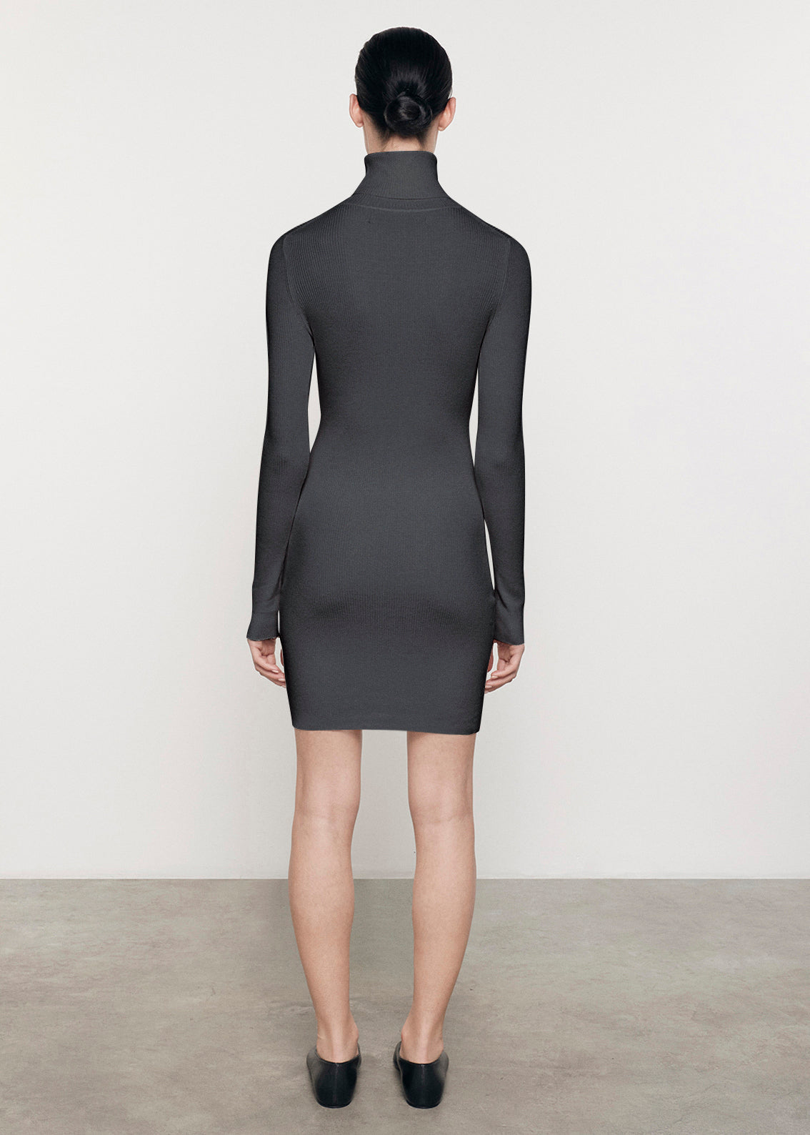 Silk Sweater Rib Turtleneck Mini Dress | Heather Charcoal