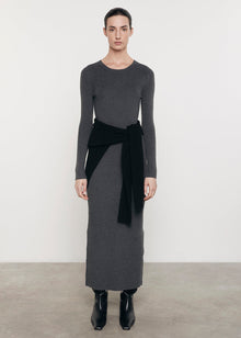 Silk Sweater Knit Crew Dress | Heather Charcoal