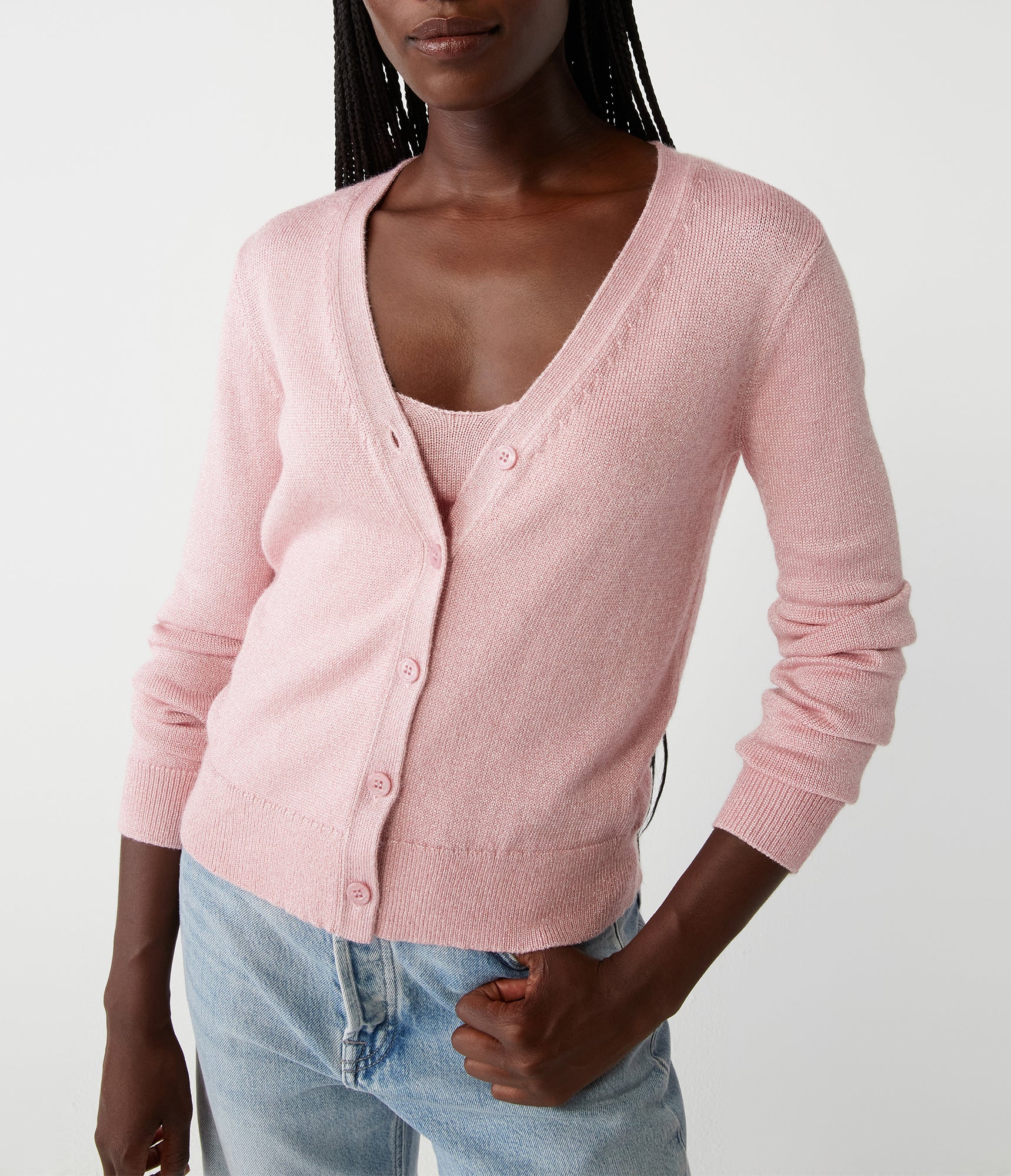 Ruiz Metallic Cardigan | Lychee