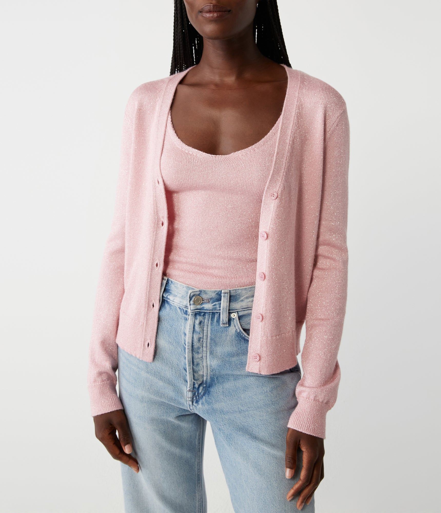 Ruiz Metallic Cardigan | Lychee