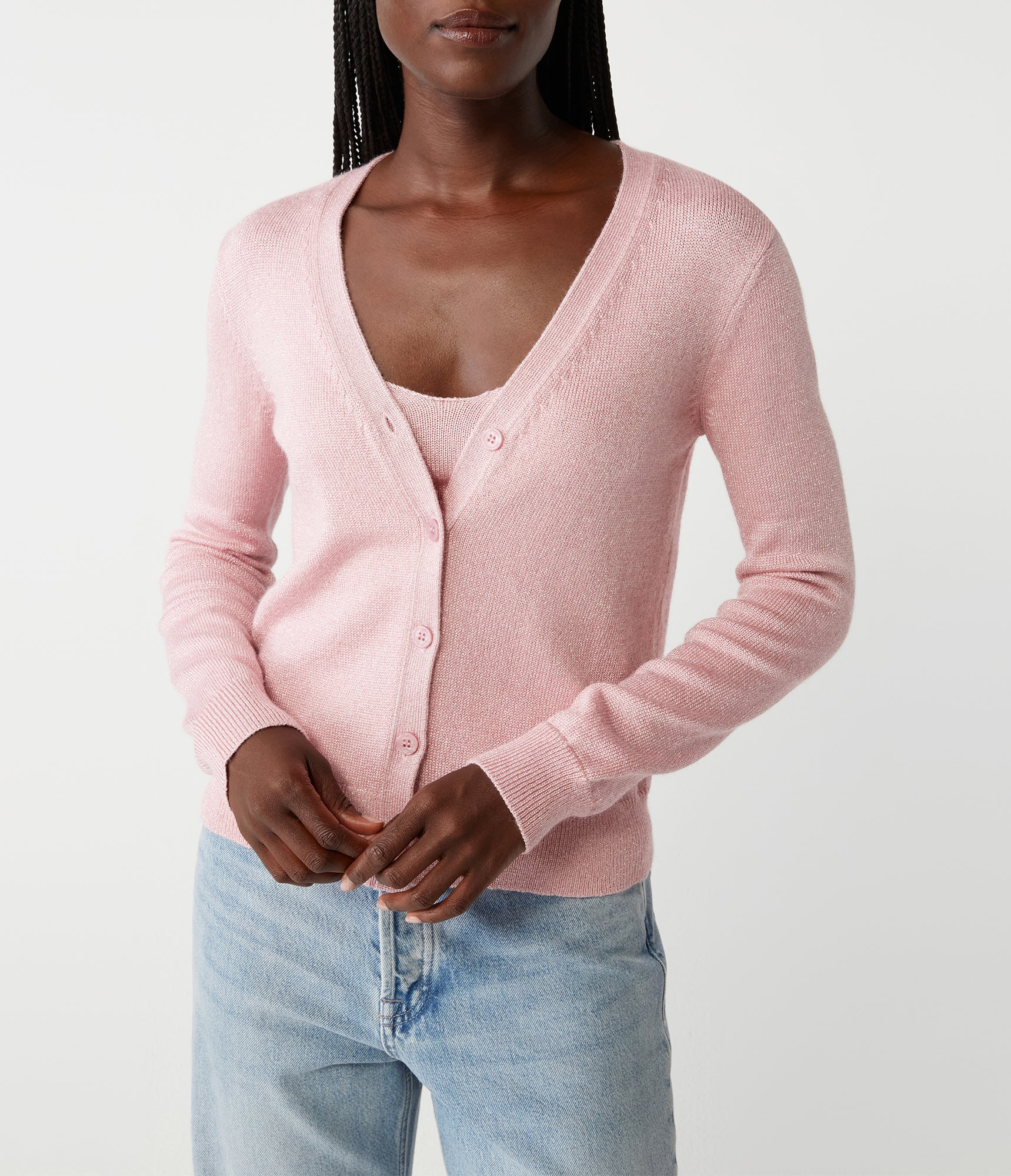 Ruiz Metallic Cardigan | Lychee