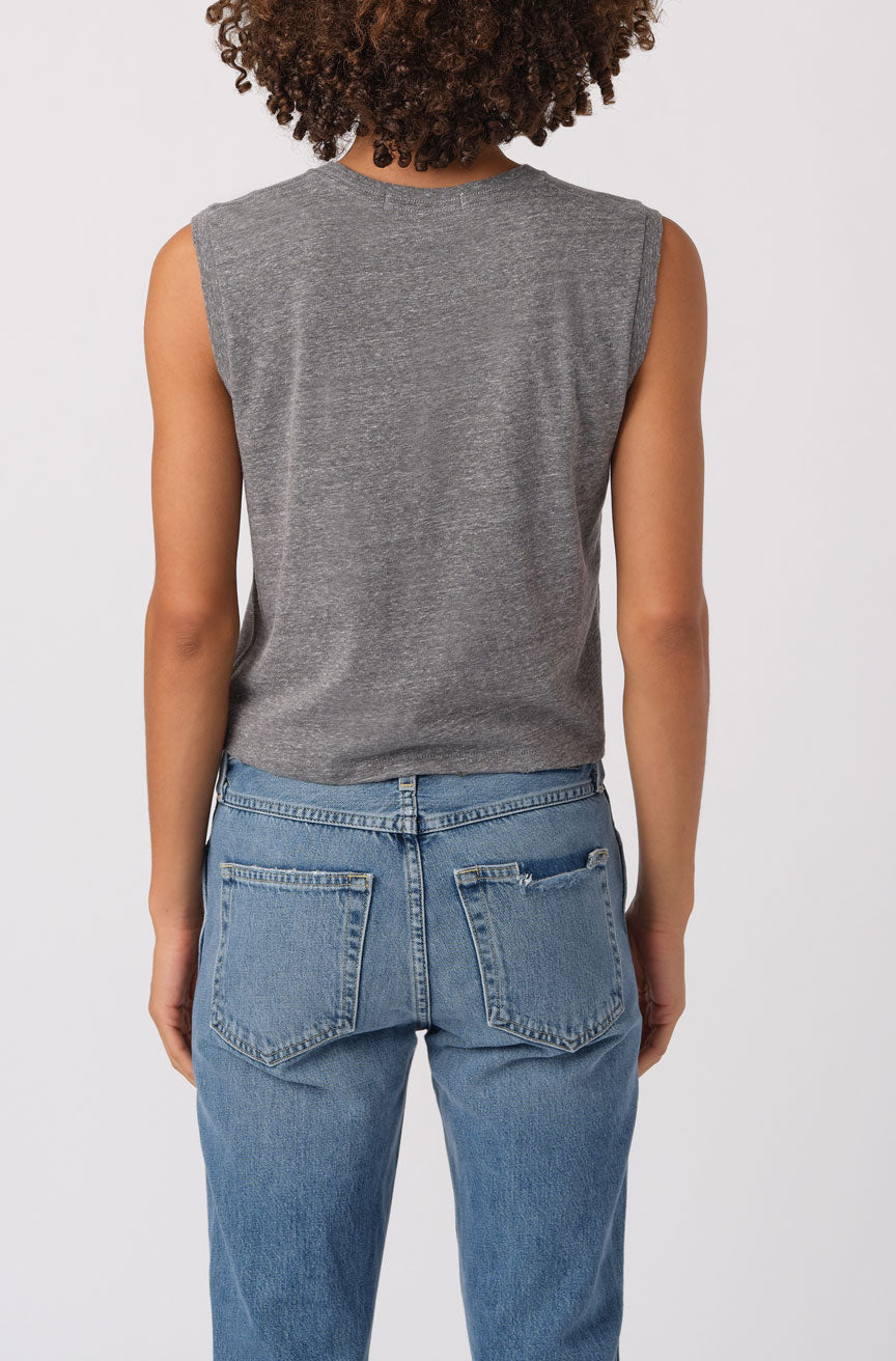 AMO Denim Sleeveless Babe Tee in Heather Grey 