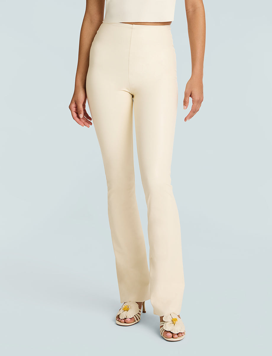 Faux Leather Flared Legging::Ivory::