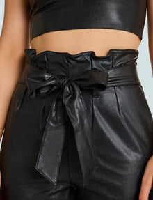 Faux Leather Paperbag Pants::Black::