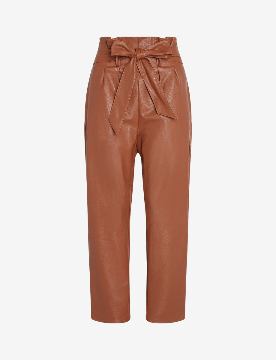 Faux Leather Paperbag Pants::Cocoa::Main