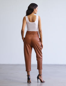 Faux Leather Paperbag Pants::Cocoa::Back
