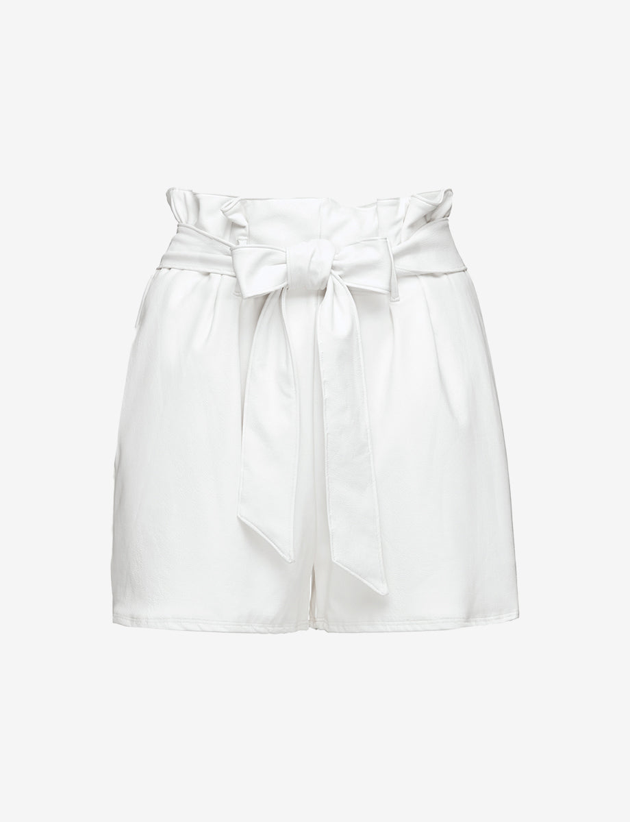 Faux Leather Paperbag Short::White::Main