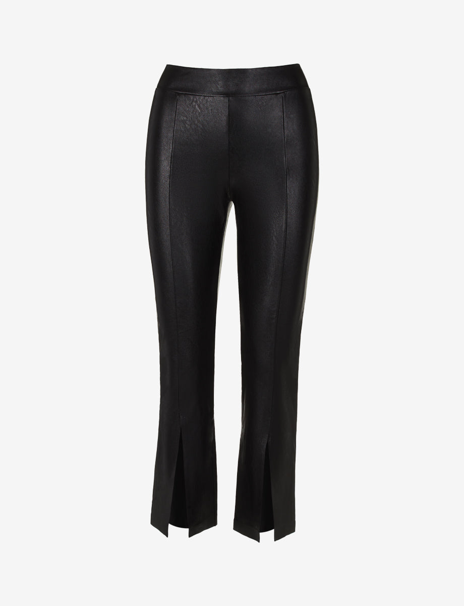 Faux Leather 7/8 Split Front Pant::Black::Main