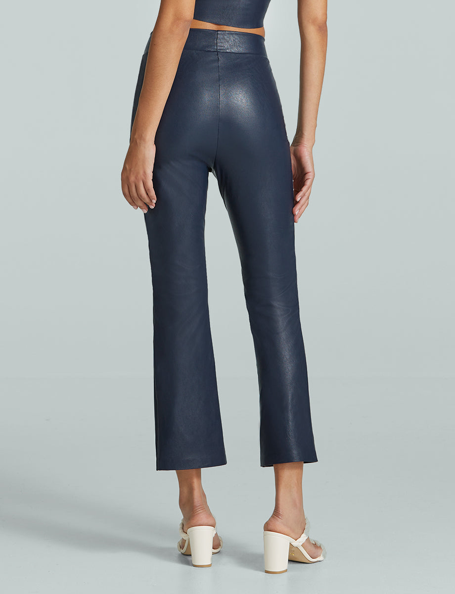 Faux Leather 7/8 Split Front Pant:::Navy::Back