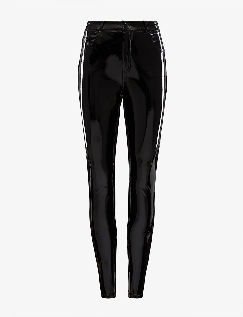 Faux Patent Leather Five Pocket Pant::Black::Main