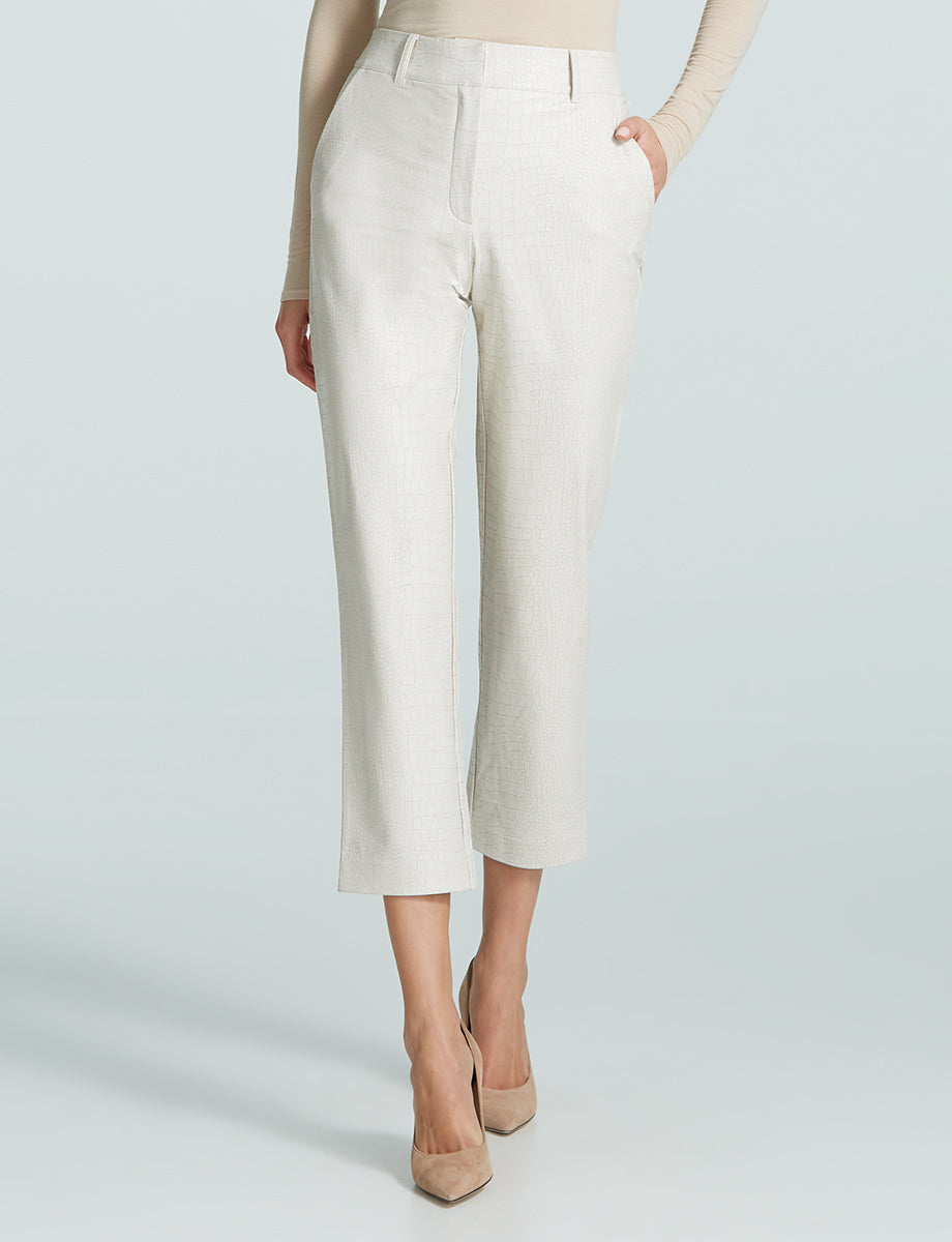 Faux Leather Animal 7/8 Trouser::Bone Croc::Hover