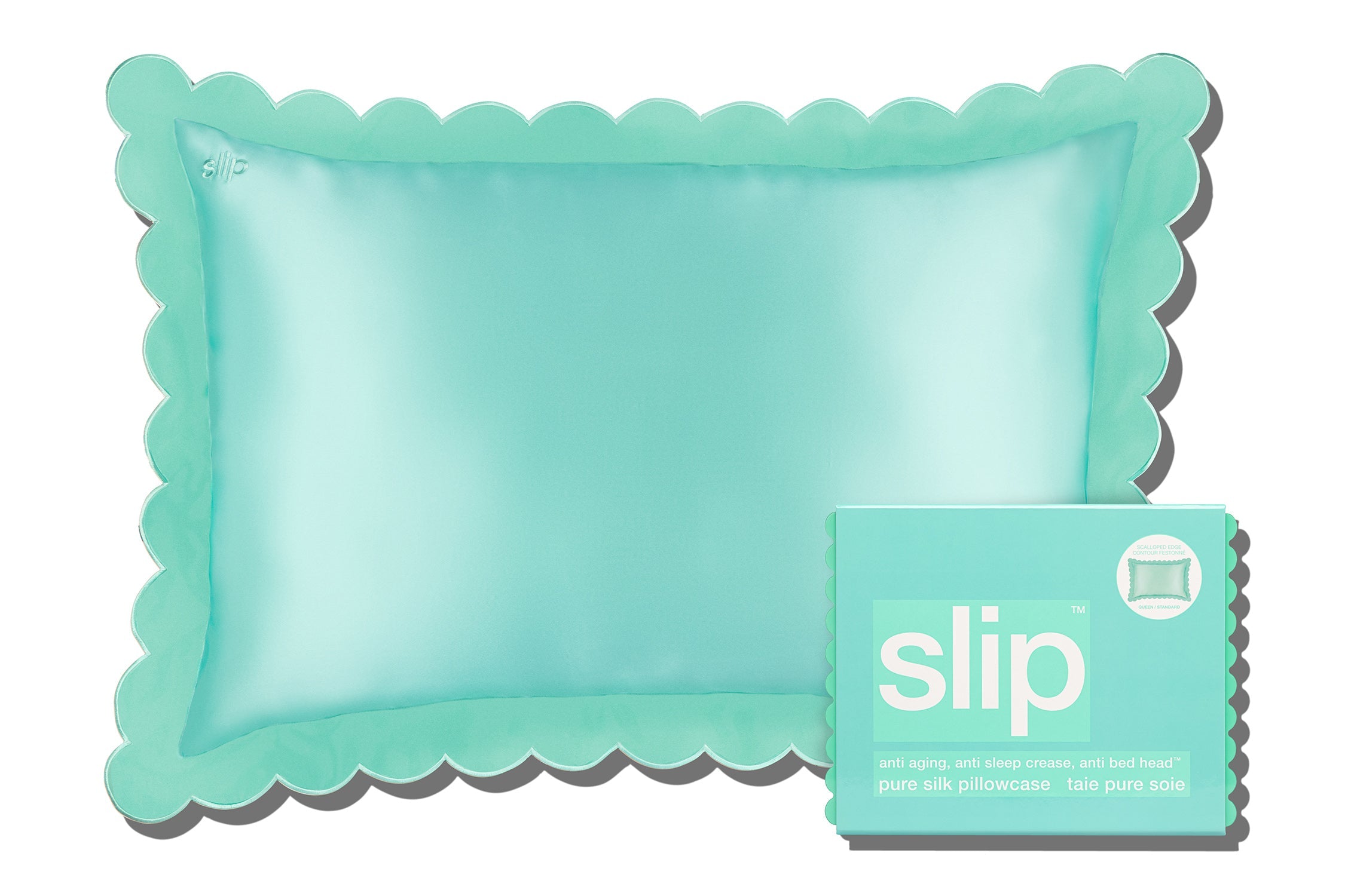 Queen Zippered Pillowcase with Scalloped Edge | Turquoise