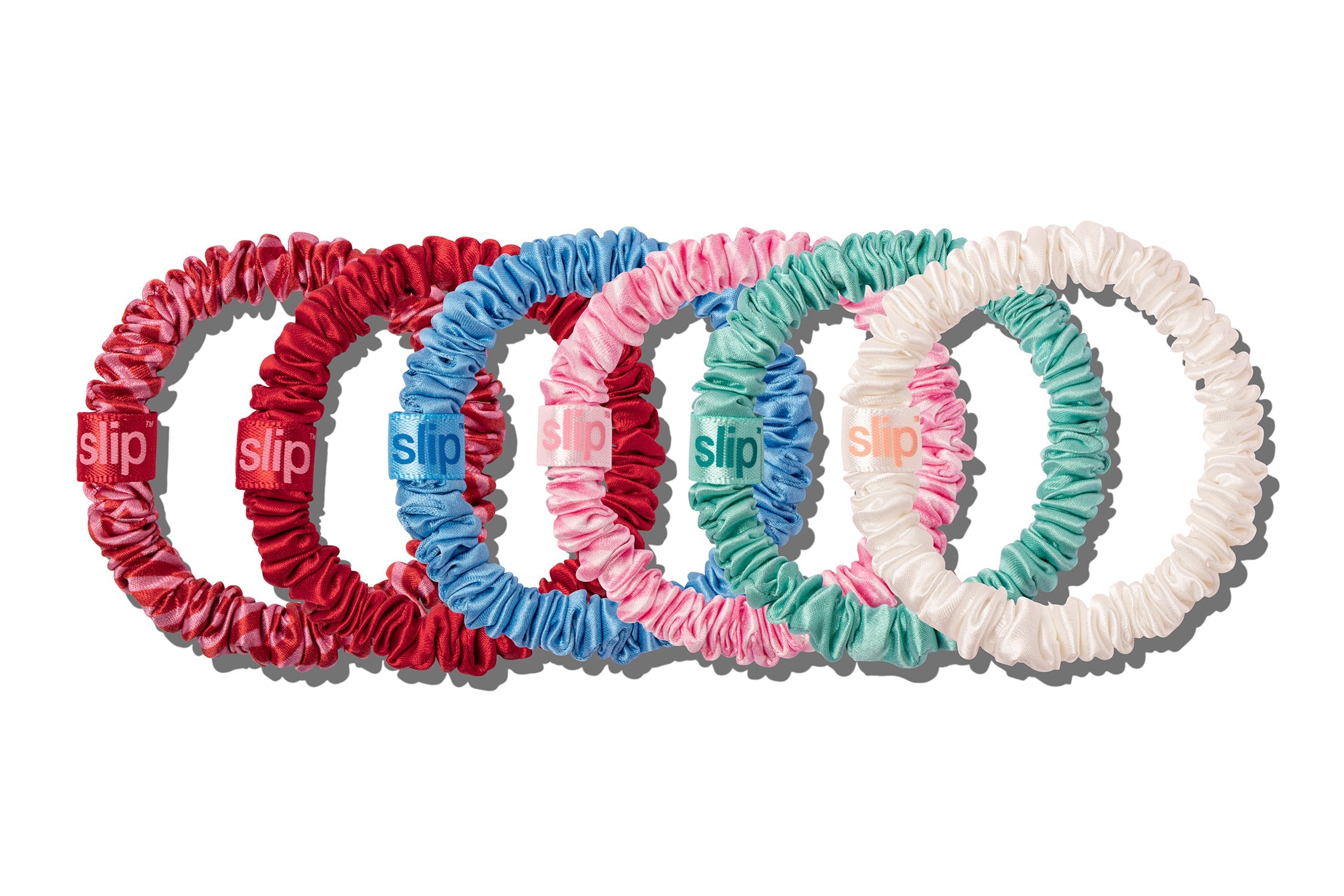 High Tide Skinny Scrunchies with Complimentary Pouch | Multi | Set of 7