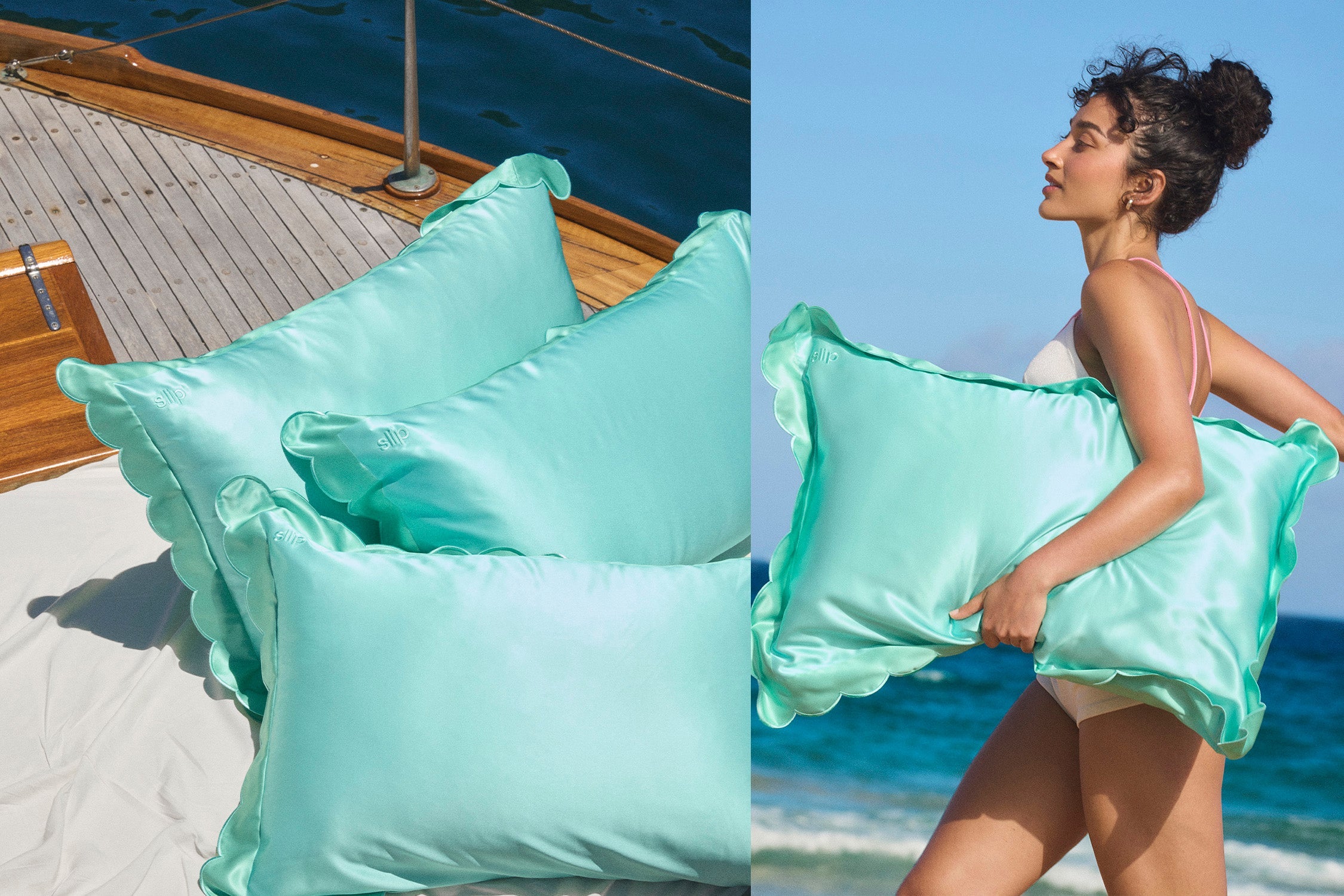 Queen Zippered Pillowcase with Scalloped Edge | Turquoise