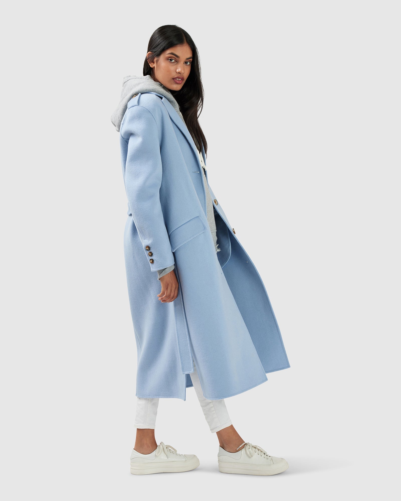 Women | Skylight Wool Blend Longline Coat | Sky Blue