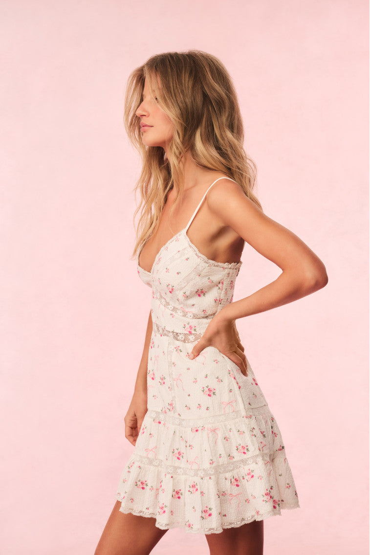 Solbina Cotton Rose & Bow Mini Dress | Fancy Pink