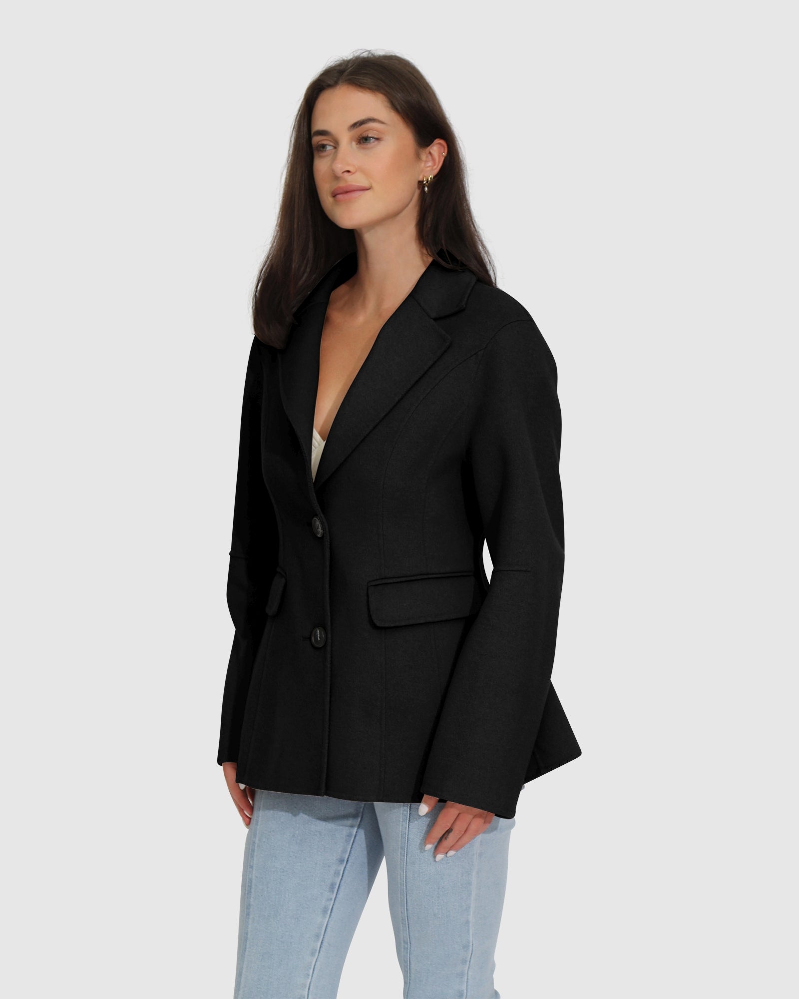 Women | Stuck On You Wool Blend Cinched Waist Blazer | Black