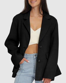 Women | Stuck On You Wool Blend Cinched Waist Blazer | Black
