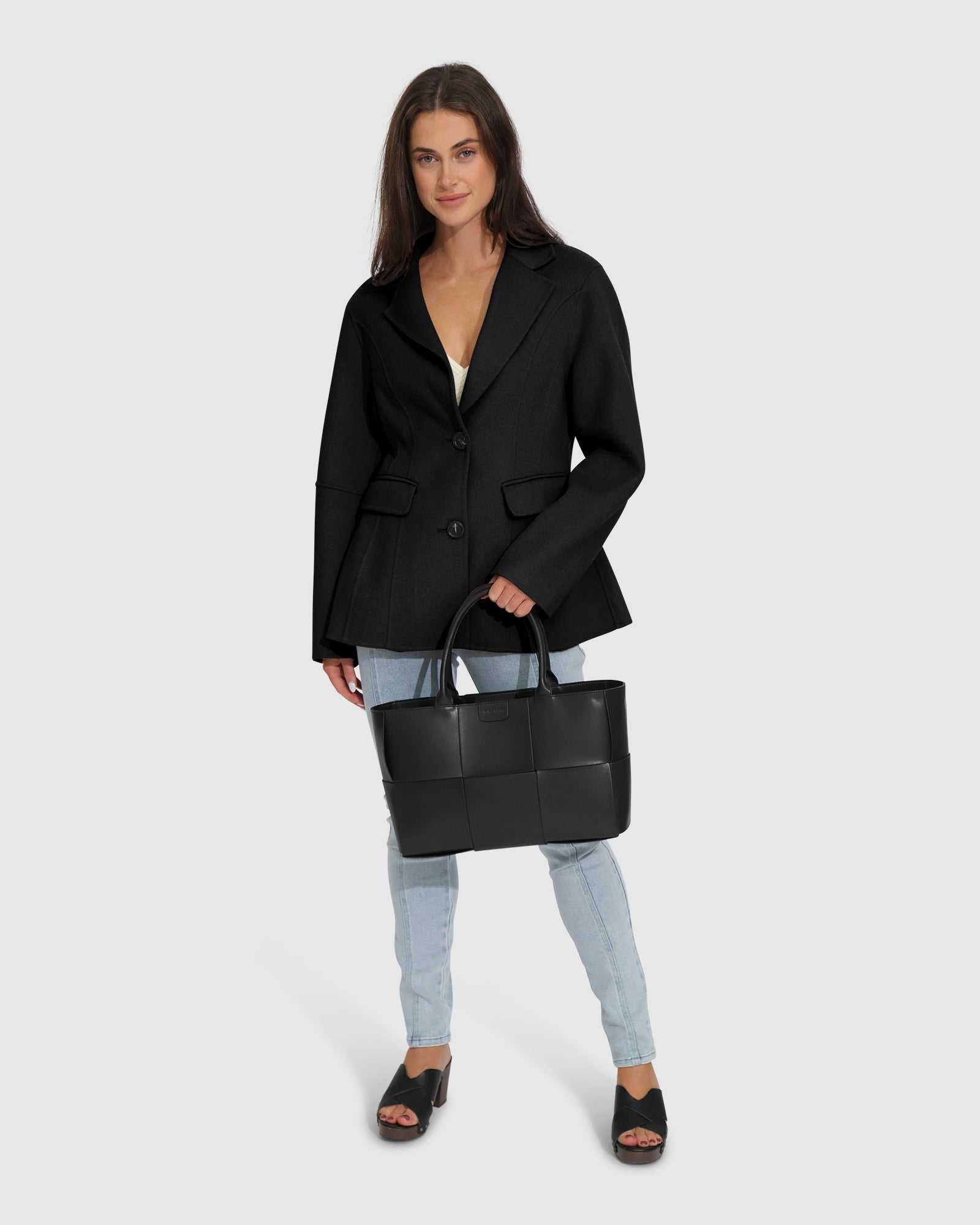 Women | Stuck On You Wool Blend Cinched Waist Blazer | Black