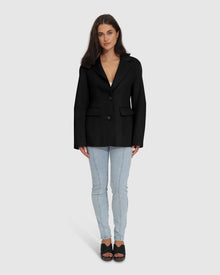 Women | Stuck On You Wool Blend Cinched Waist Blazer | Black