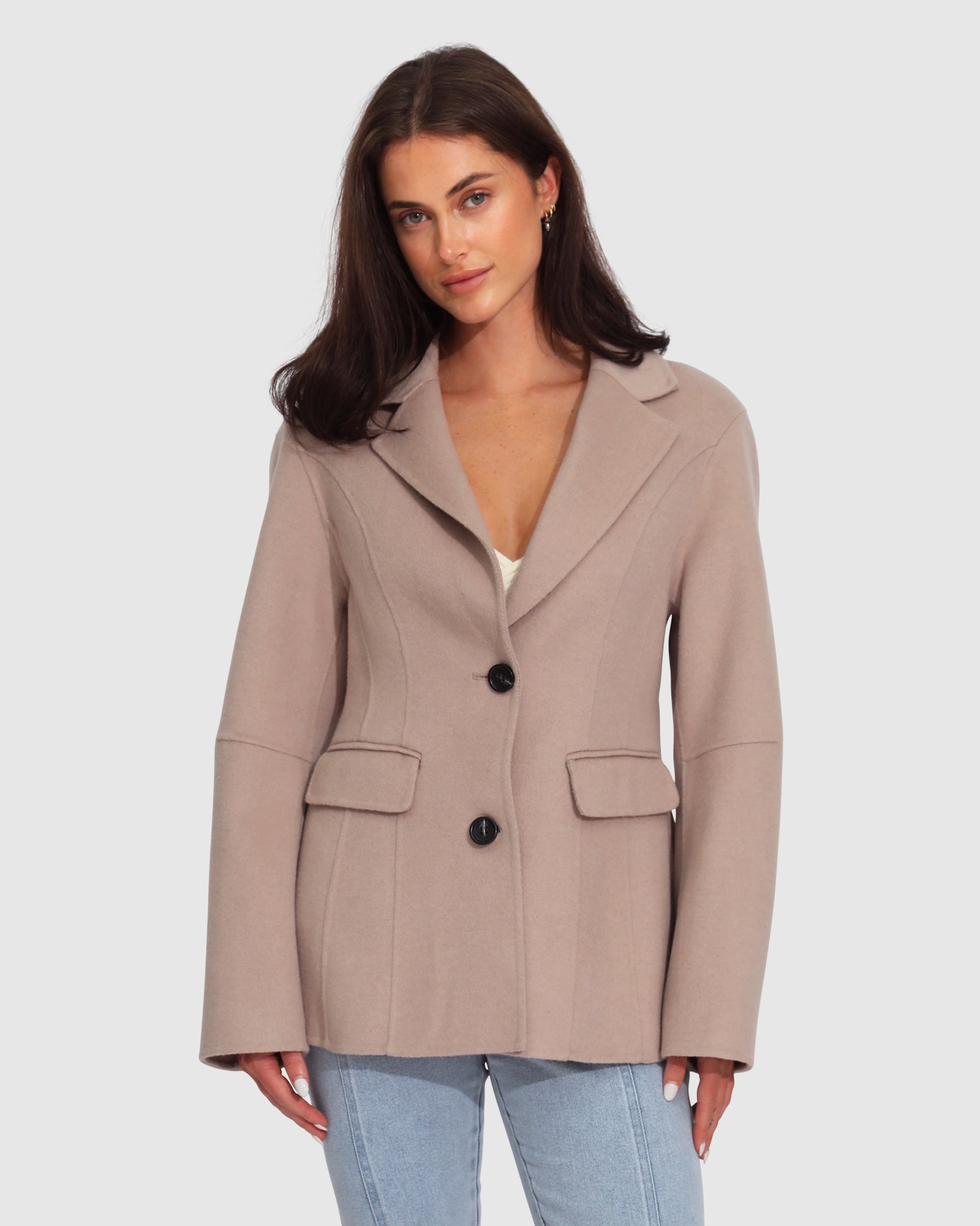 Women | Stuck On You Wool Blend Cinched Waist Blazer | Sand