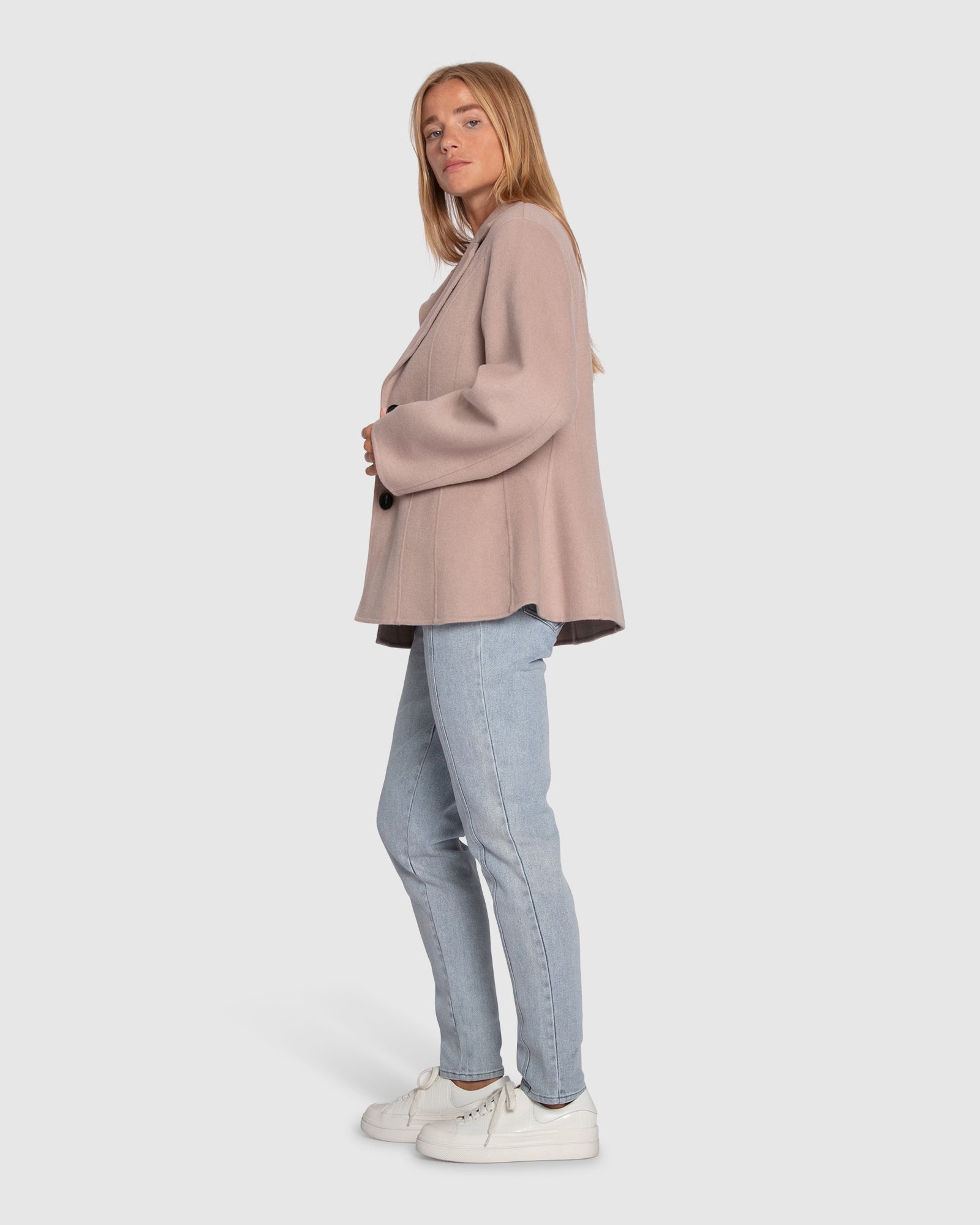 Women | Stuck On You Wool Blend Cinched Waist Blazer | Sand