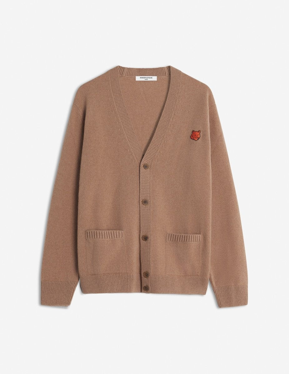 Mens | Bold Fox Head Patch Regular Cardigan | Cappuccino